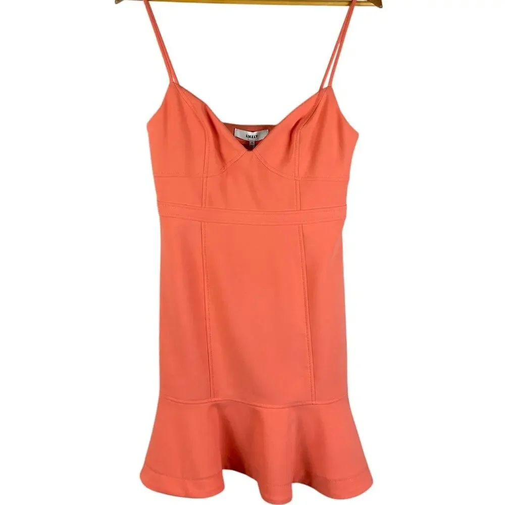 LIKELY Lillie Mini Dress Stretchy Spaghetti‎ Straps in Coral Size 4 - Picture 2 of 9
